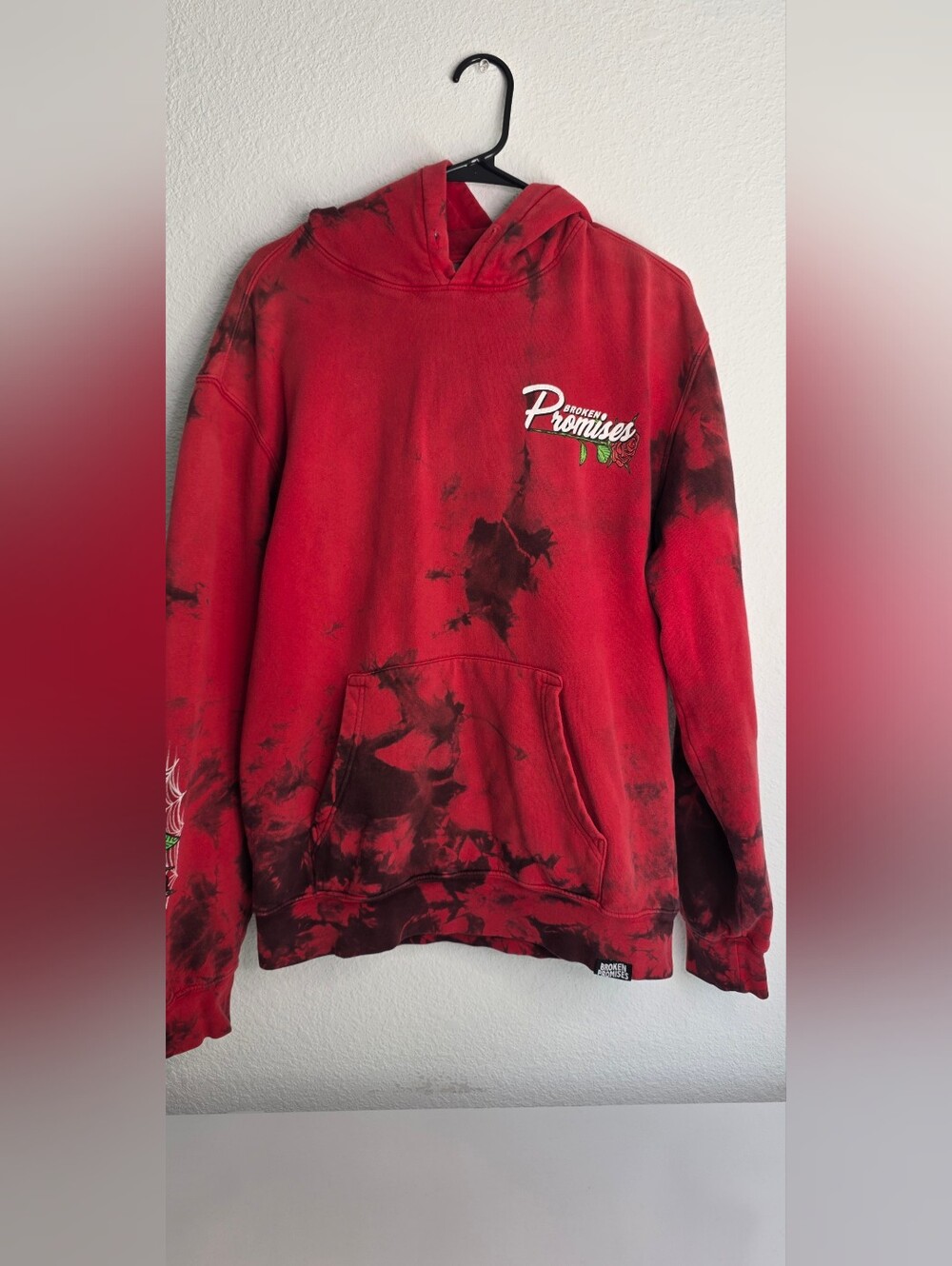Red Tie-Dye Crewneck Hoodie with Front Pocket